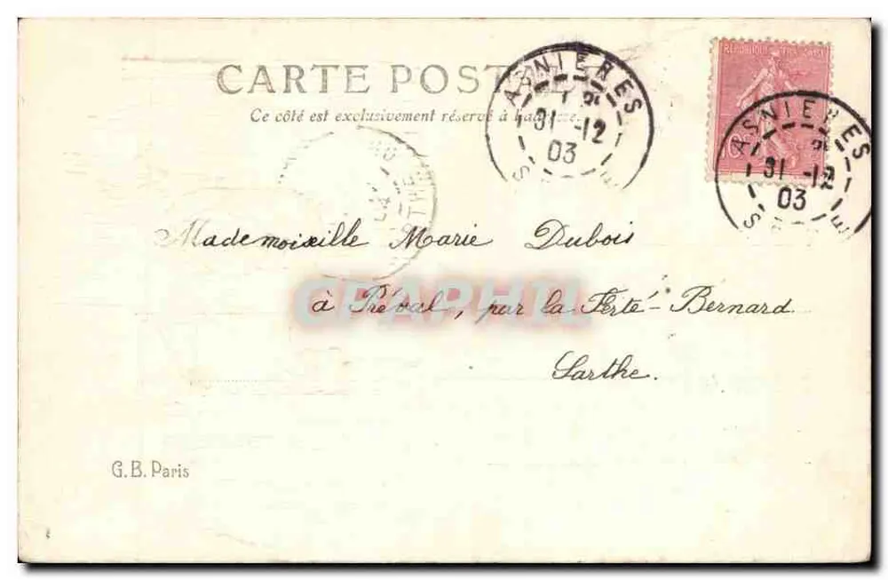 Ente auf dem Wasser — Frohe Jahreszeit — G.B. Paris - Rückseite