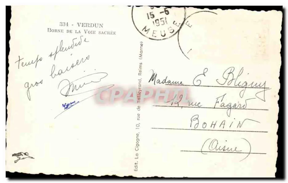 Borne da Via Sagrada — Verdun — Ed. A Cigogne, 10, rue de Talleyrand, Reims - Verso
