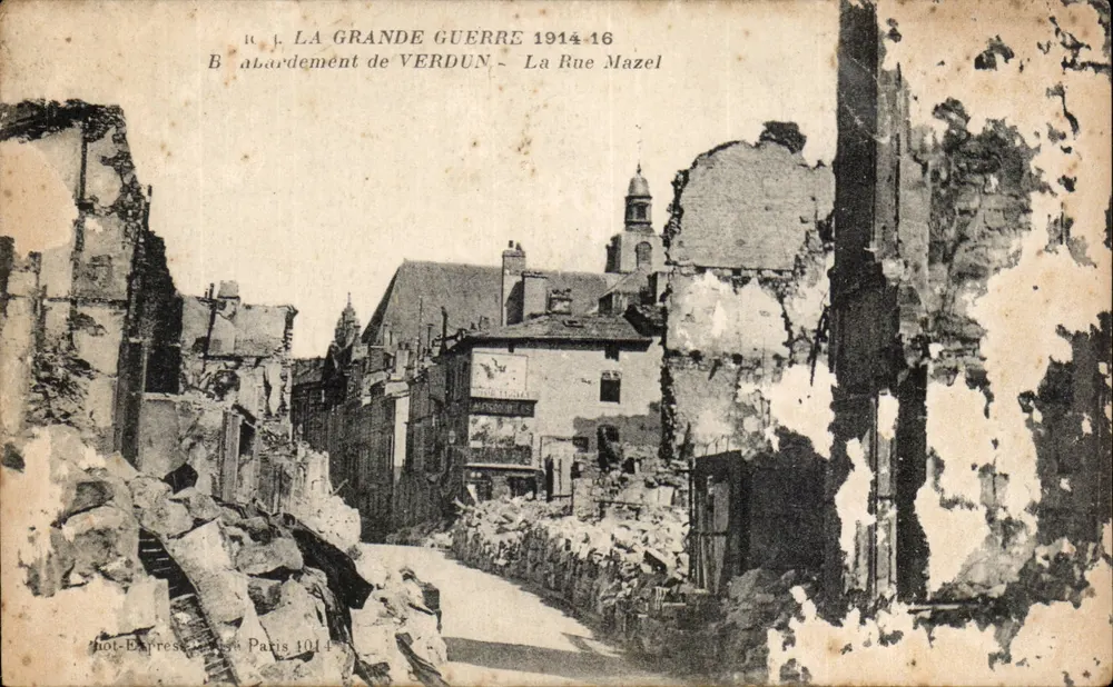 Verdun — Schäden des Ersten Weltkriegs 1914-16 — Rue Mazel — Phototypie Budinier, Paris - Vorderseite