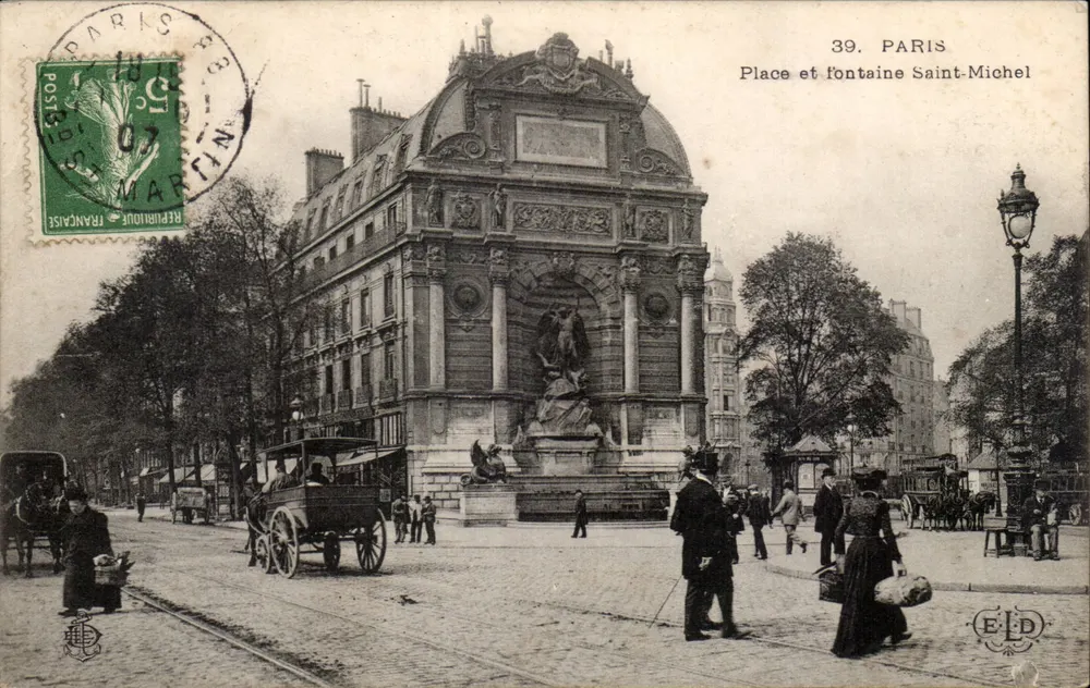 Platz und Fontäne Saint-Michel — Paris — Verlag ELD, n°39 - Vorderseite