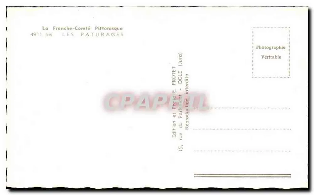 Os Paturagens — A Franche-Comté Pitoresca — Edição E. PROTET, Dole (Jura) - Verso