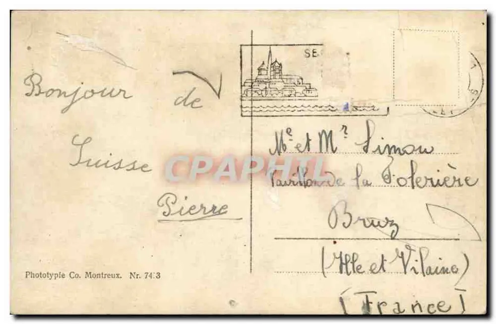 Genf und Hafen — Denkmal Brunswick und Fontäne — Phototypie Co. Montreux, Nr. 74:3 - Rückseite