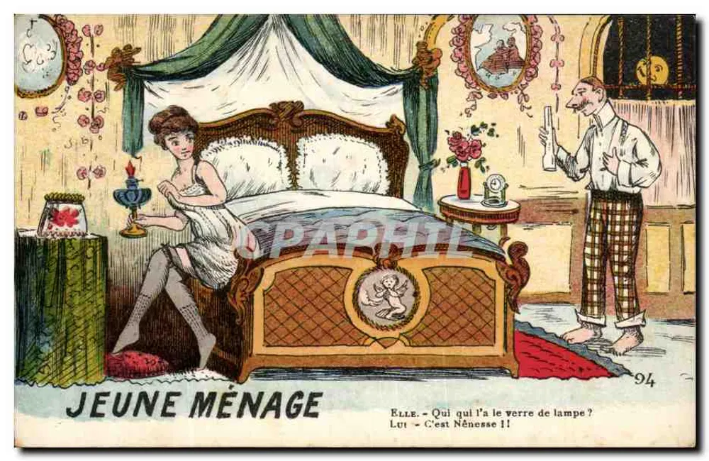 Junges Paar — Schlafzimmer-Szene mit Paar — Artaud et Nozais, Nantes, Nr. 94 - Vorderseite