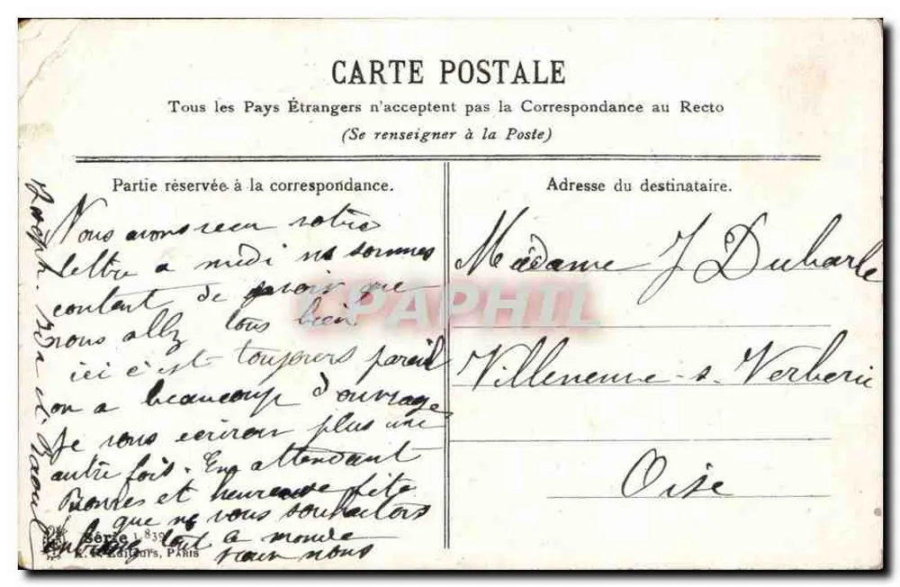 Buquê de lilás — Boas festas — A. e C. Baudots, Paris - Verso