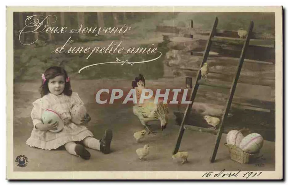 Menina com galinhas e ovos — lembrança de uma amiguinha — editor GILSON, n° 3780 - Frente