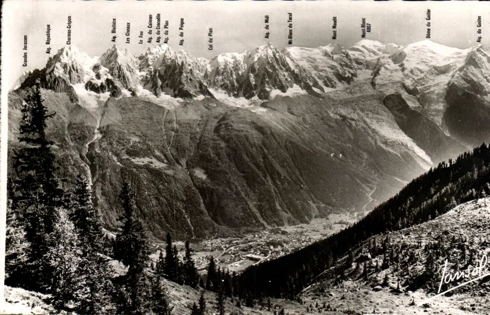 Aiguilles und Mont-Blanc-Gebirge — Ausblick vom Flégère-Pfad — Éditions Jansol - Vorderseite