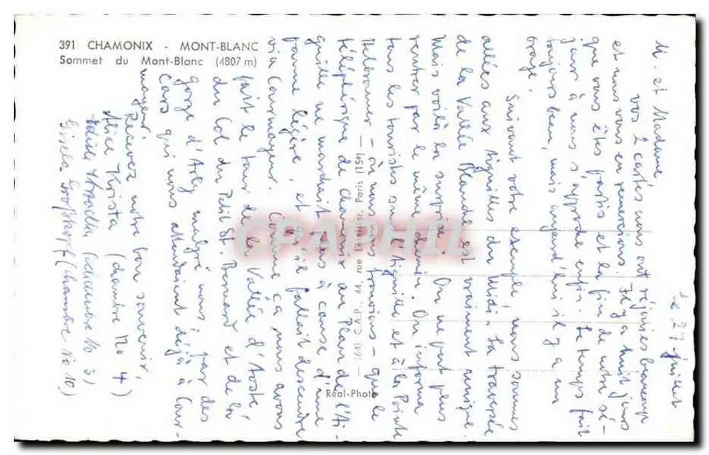 Cume do Mont-Blanc — (4807 m) — Real-Photo, n° 391 - Verso