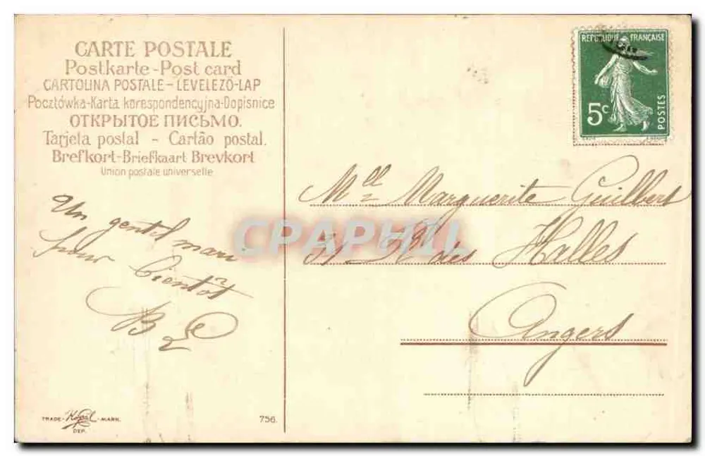 Flores de margaridas e pássaro — decoração Art Nouveau — editor Trade-Mark, n° 756 - Verso