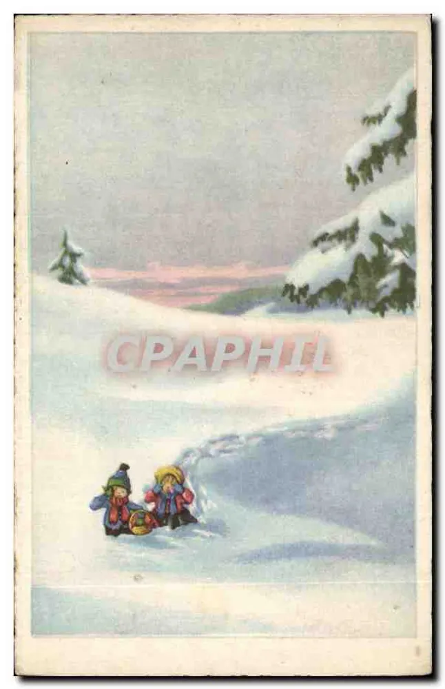 Kinder, die im Schnee spielen — Winterlandschaft — Verlag nicht sichtbar - Vorderseite