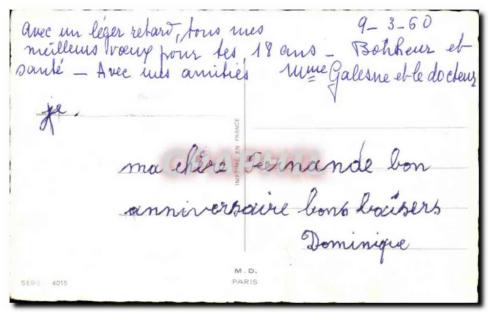 Blumenstrauß — Geburtstag — M.D. Paris, Serie 4015 - Rückseite