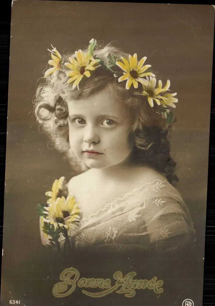 Kleine Mädchen mit Blumenkrone — Frohe Neujahr — Verlag RP n°6341 - Vorderseite