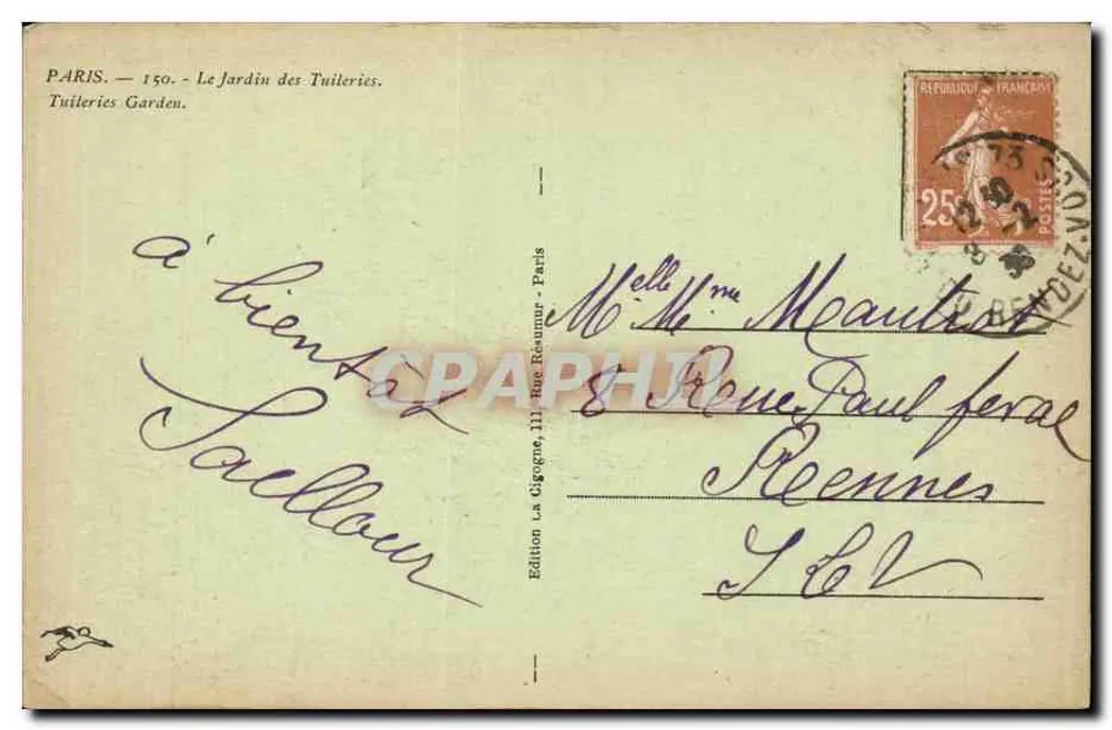 Jardim das Tuileries — Fontaine — Édition La Gigoûne, Paris - Verso