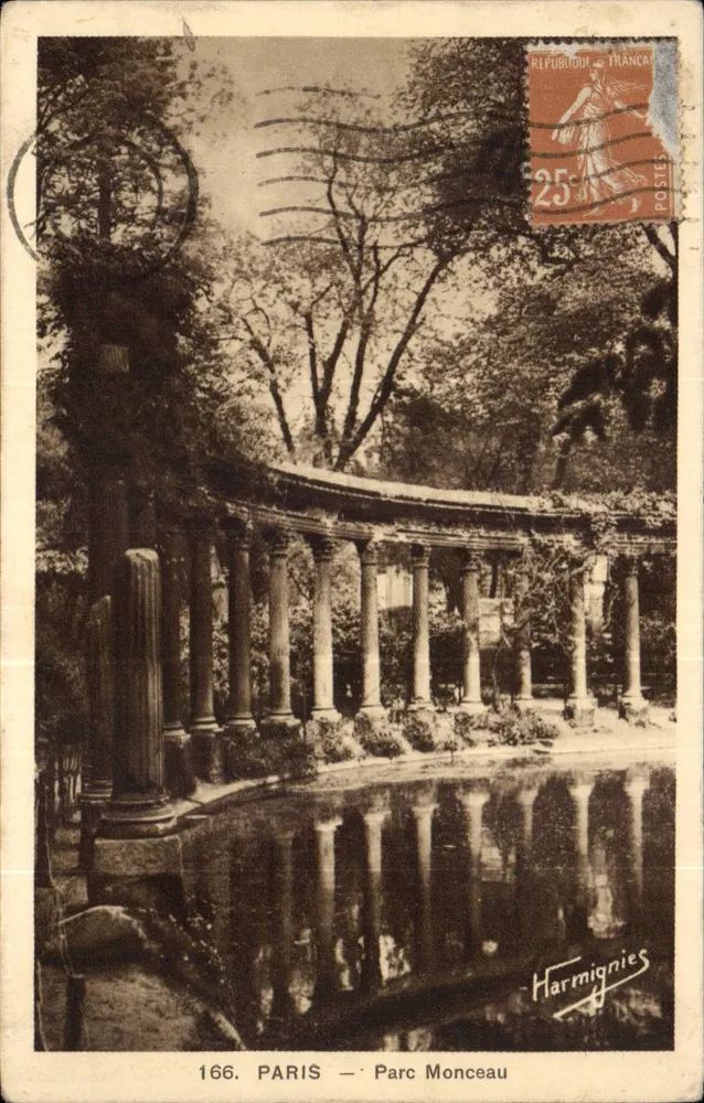 Parc Monceau — Visão das colunatas e do bassin — Harmignies, n°166 - Frente
