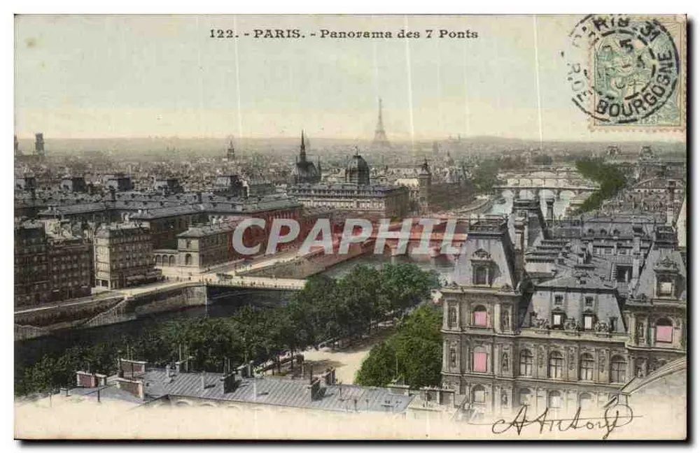 Paris - Panorama dos 7 Pontes — editor A. H. Lory, n° 122 - Frente