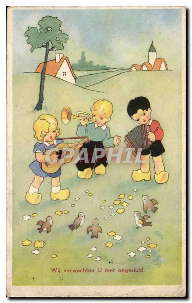 Kinder, die Instrumente spielen — ländliches Landschaftsbild — Verlag nicht sichtbar - Vorderseite