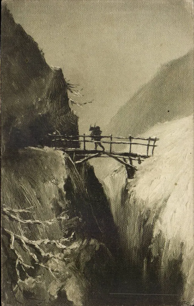 Berglandschaft mit Brücke — Illustration — Verlag Prod. Belliana, Nr. 107 - Vorderseite