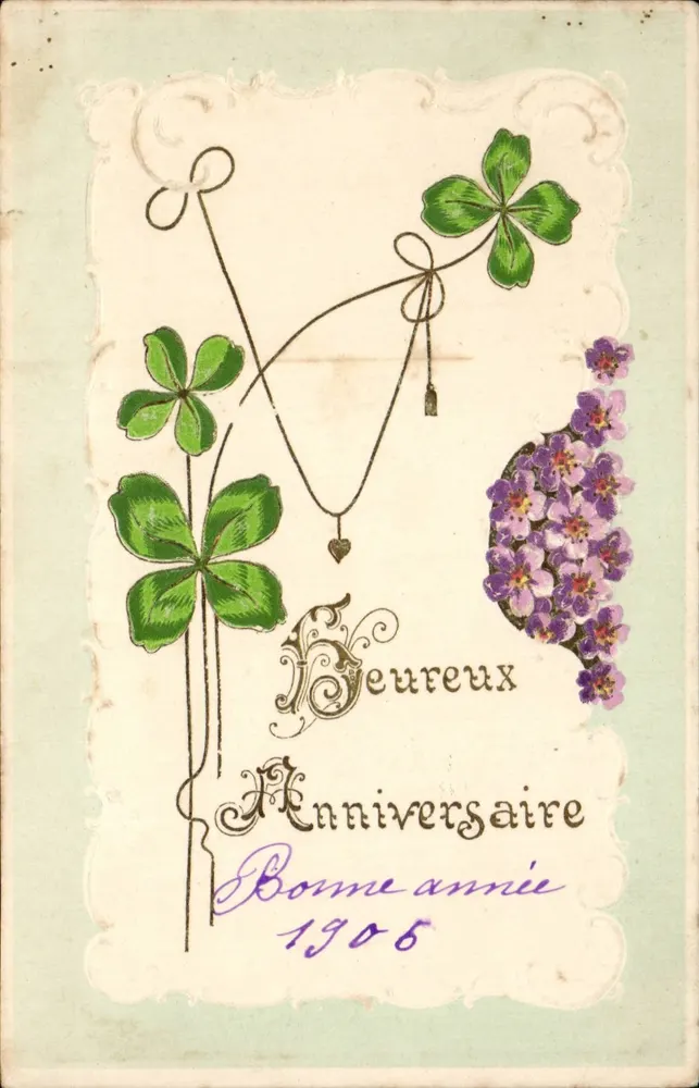 Blumen und Kleeblätter — Geburtstag — Frohes Neues Jahr 1906 — Unbekannter Verlag - Vorderseite
