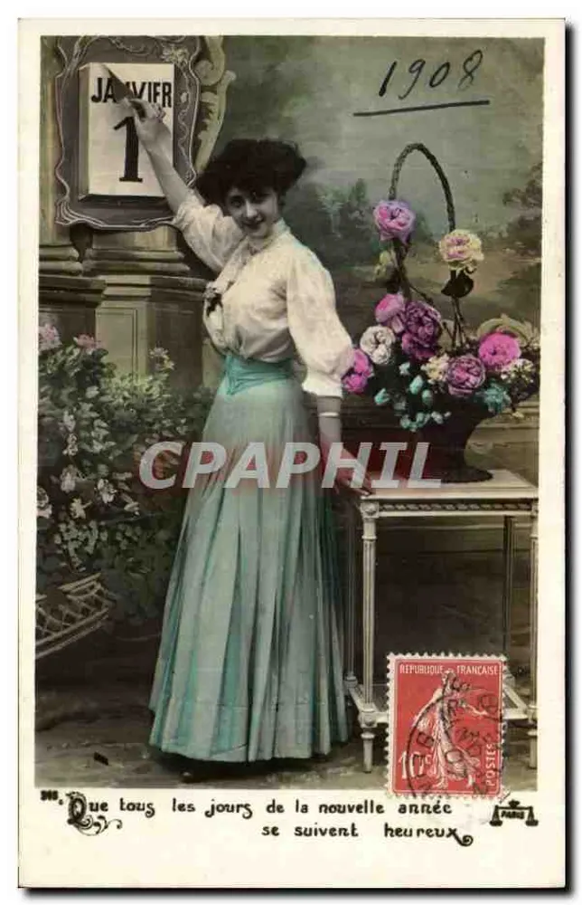 Junge Frau zur Neujahrsfeier — 1908 — Universal Postal Union - Vorderseite