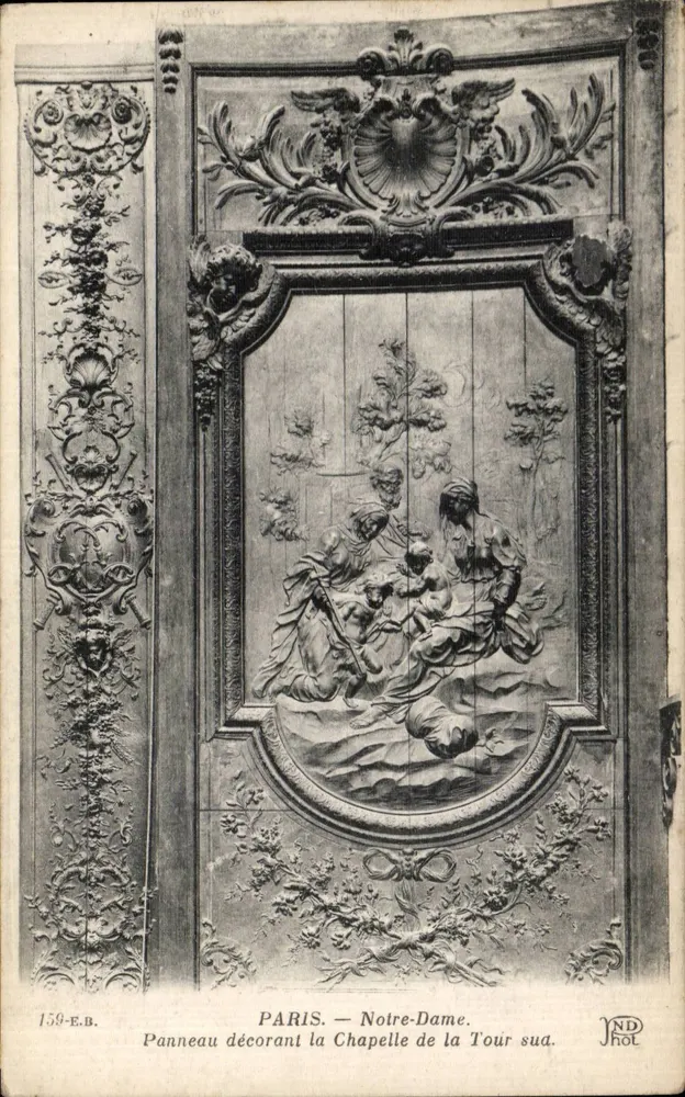 PARIS — Notre-Dame. Panel, das die Kapelle der Süd-Turm schmückt. - Vorderseite
