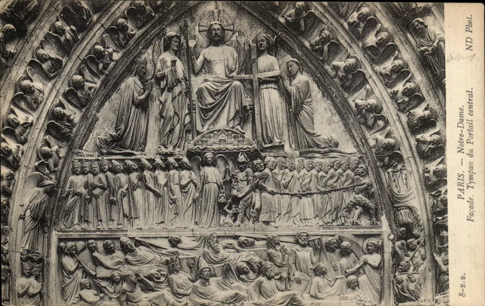 Paris - Notre-Dame. Fassade. Zentralportal — geschnitzter Tympan — ND Phot. 8-E-B. - Vorderseite