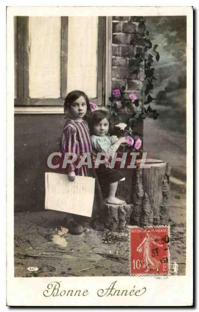 Zwei junge Mädchen — Frohe Neujahr — Unbekannter Verleger, n° 447 - Vorderseite