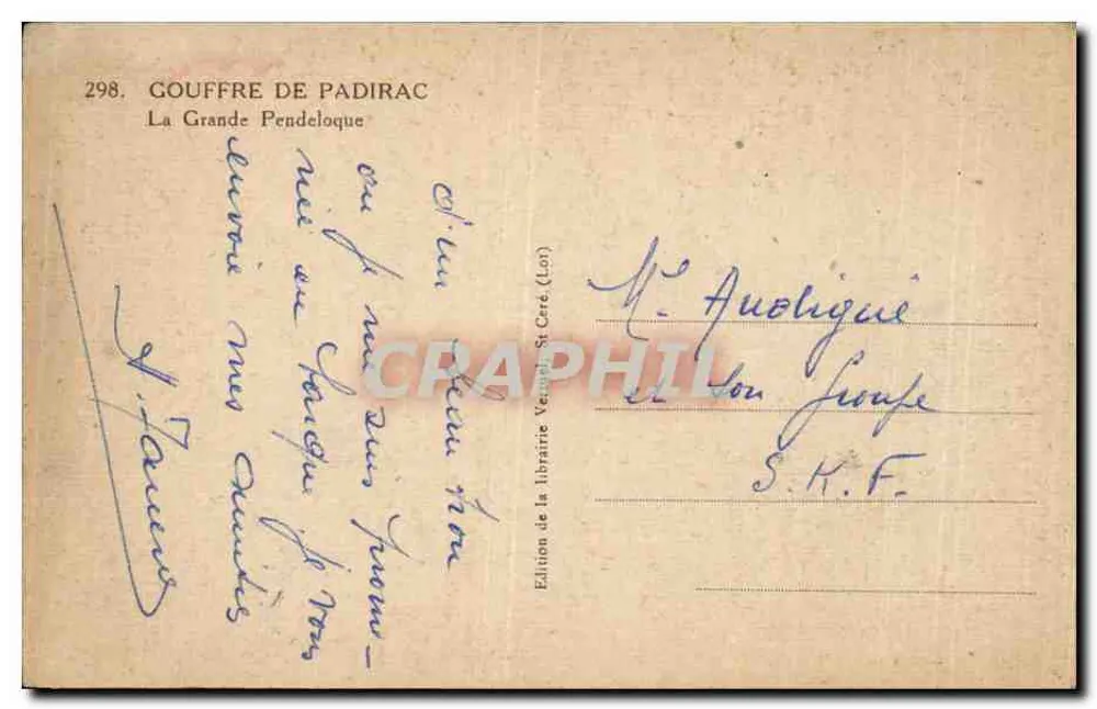 Gruta de Padirac — A Grande Pendeloque — Edição da livraria Venuel St Céré (Lote) - Verso