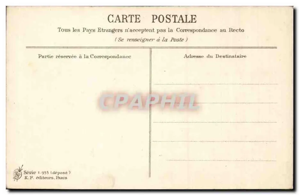 Due colombelle che reggono un cesto di rose — Amicizia sincera — K.F. editori, Parigi, Serie 1.955 - Verso
