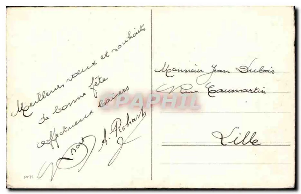 Arranjo de pivoines rosas — dedicatória a São Nicolau — editor não visível - Verso