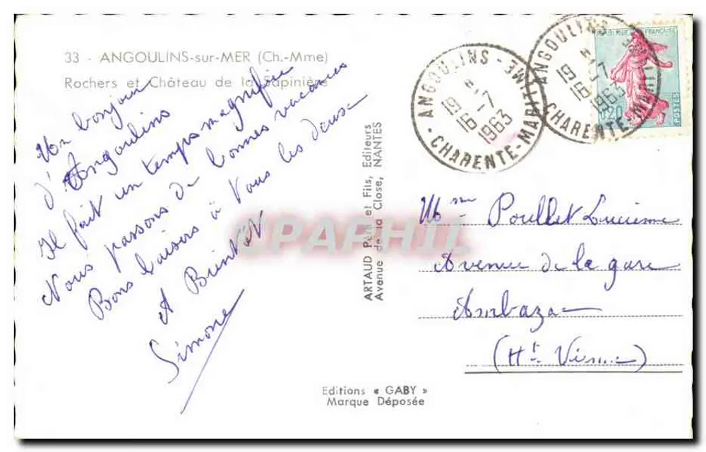 Angoulins-sur-Mer — Schloss der Papinière — Éditions Gaby - Rückseite