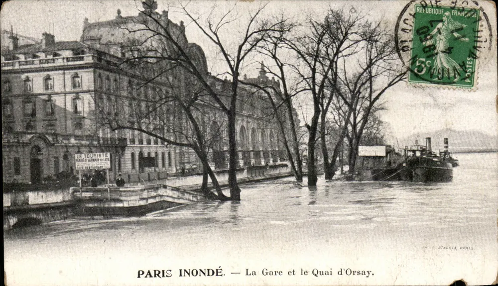Überschwemmtes Paris — Die Station und Quai d'Orsay — Verleger A. Stacchia, Paris - Vorderseite