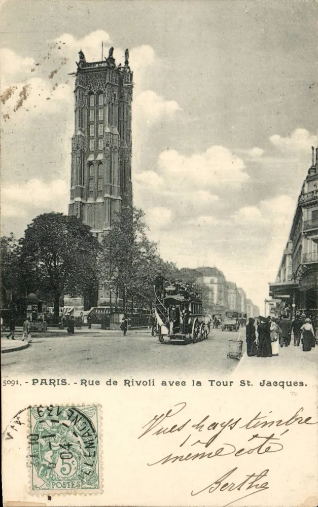 Paris - Ansicht der Rue de Rivoli mit der Saint-Jacques-Turm — Verlag V. 5091 - Vorderseite