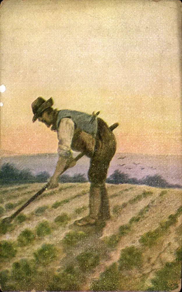 Bauer, der ein Feld pflügt — ländliche Szene — Verlag A. Cyrano, Carrefour de la Croix-St-Martin - Vorderseite