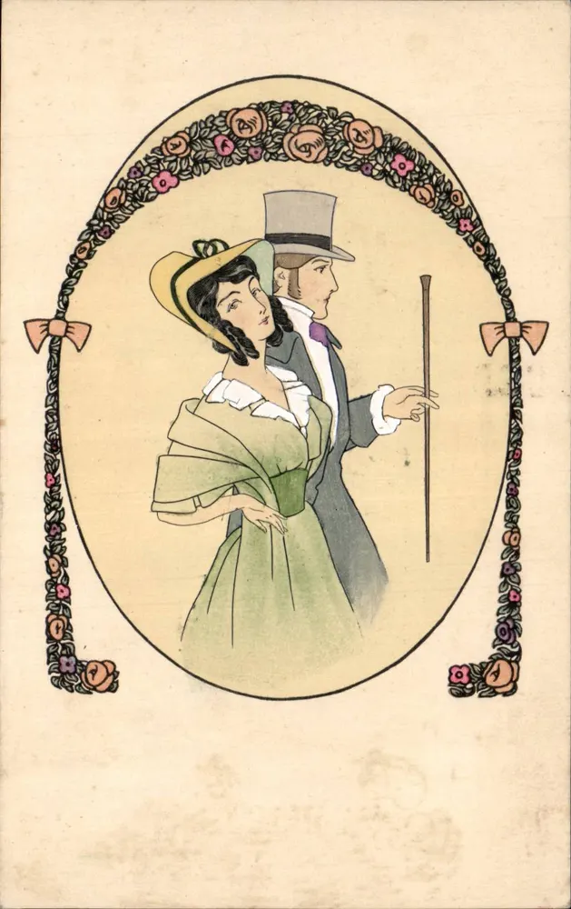 Elegantes Paar — gerahmte Illustration von Rosen - Vorderseite