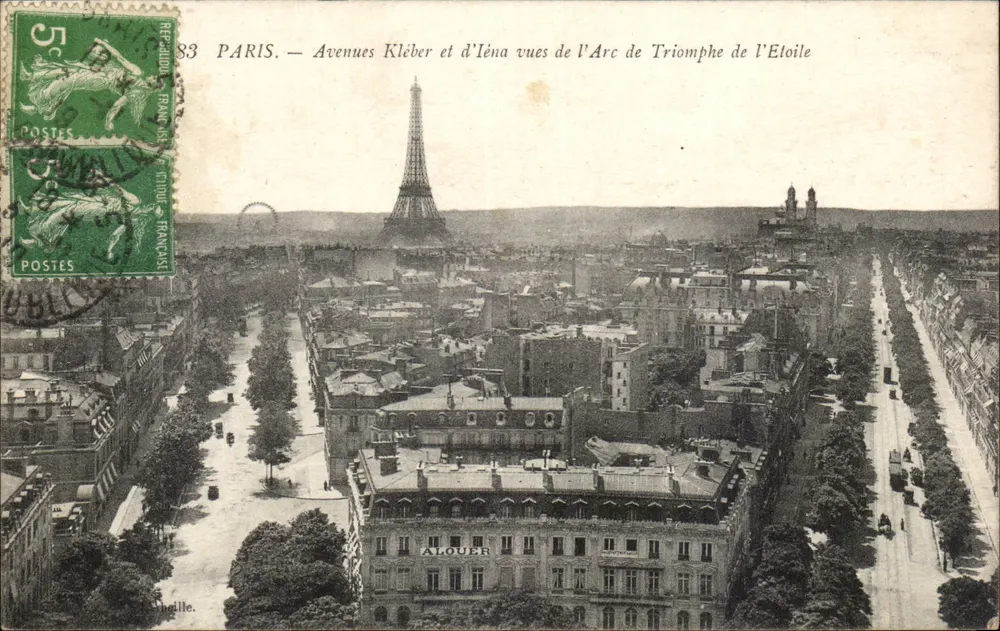 Paris — Avenuen Kléber und d'Éna von der Arc de Triomphe de l'Étoile aus gesehen — L'Abelle - Vorderseite