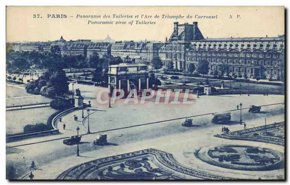 Paris — Panorama der Tuileries und des Arc de Triomphe du Carrousel — A.P. - Vorderseite