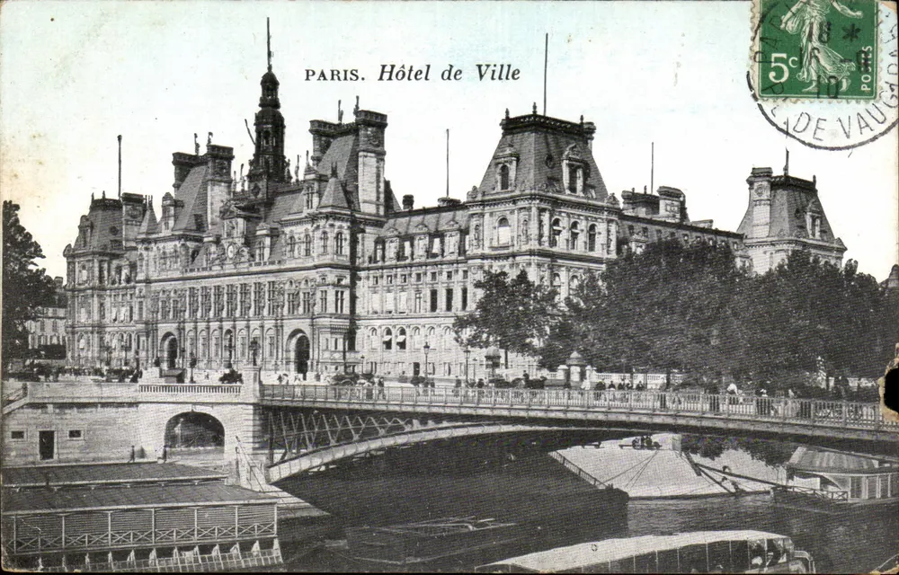 Paris. Hotel de Ville — vista do ponte e do rio — editor Vaugondy - Frente