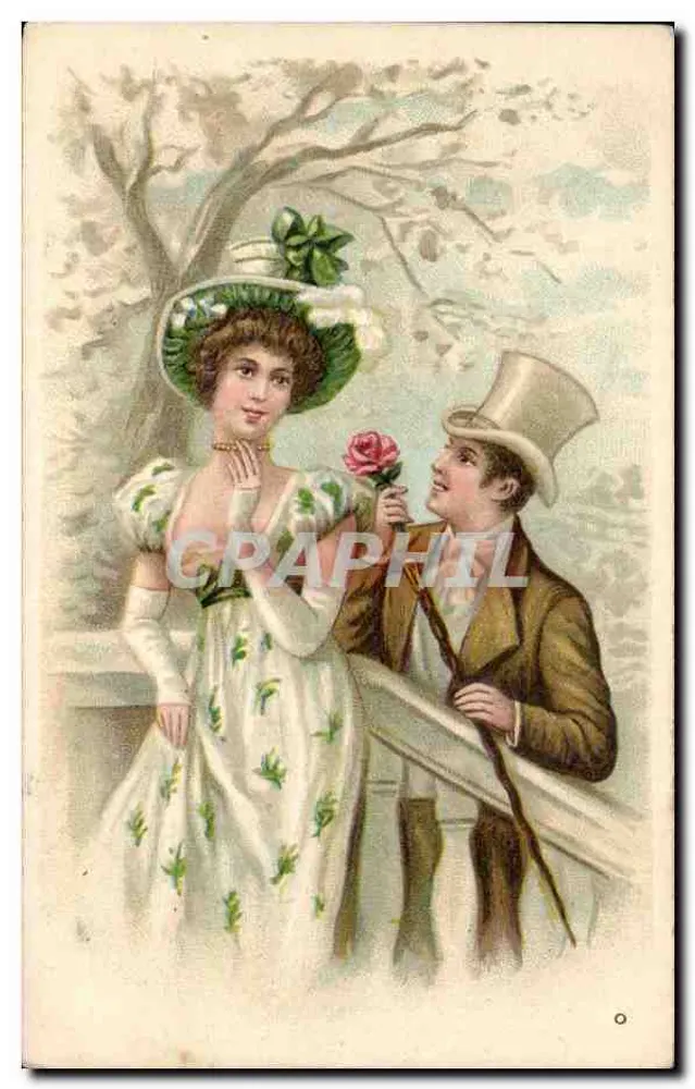 Jungmann, der eine Rose einer jungen Frau anbietet — romantische Szene — Serie 70 - Vorderseite