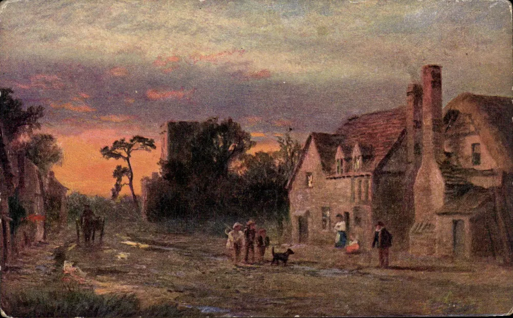 Dorf am Abend — Szenen aus dem Leben — La Carte 'Olio' Serie 0279 - Vorderseite
