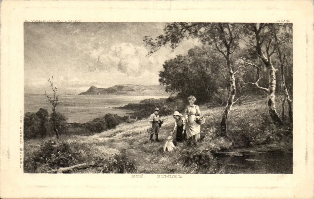 Landschaftsszene — drei Kinder am Bach — E. Walebouin, Finkt - Vorderseite
