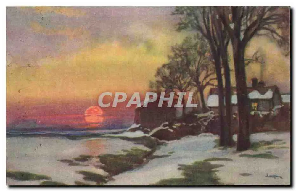 Sonnenuntergang über eine schneebedeckte Küste — italienische Produktion — Serie 48-6 - Vorderseite