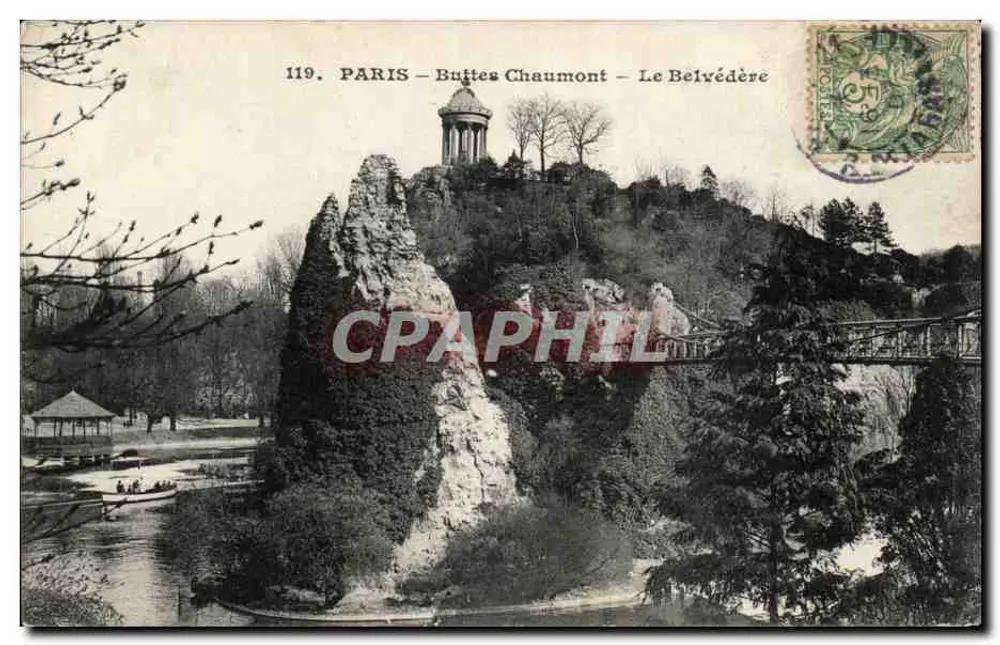 París - Buttes Chaumont - El Belvédère — editor anónimo, n° 119 - Anverso