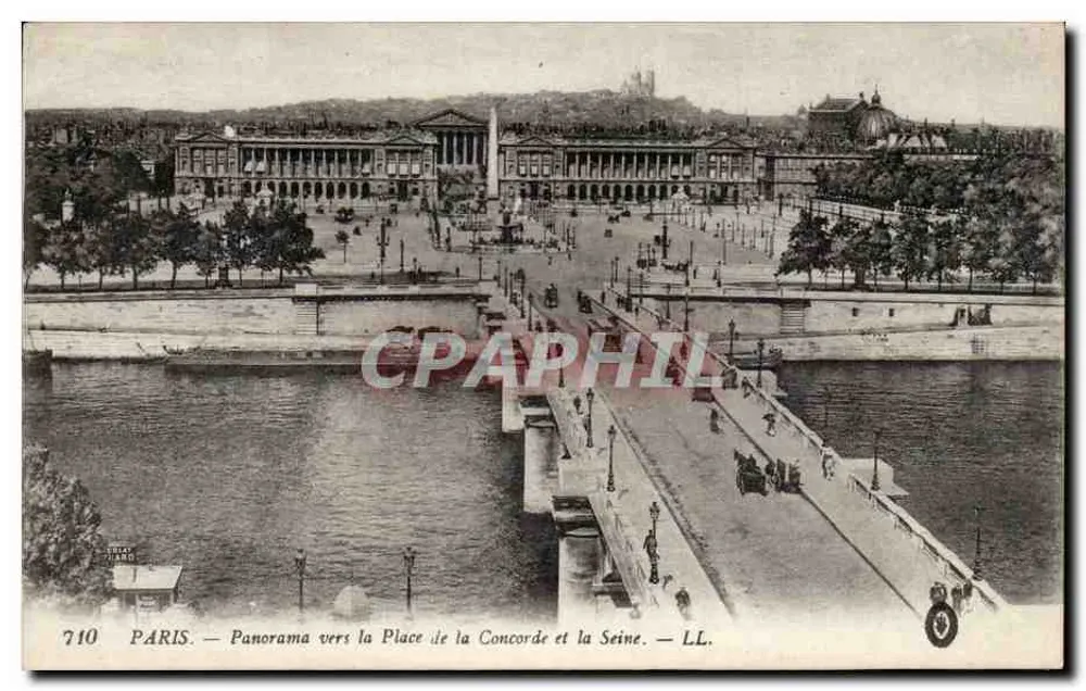 Paris — Panorama in Richtung Place de la Concorde und Seine — LL. — Verlag L. L. n° 710 - Vorderseite