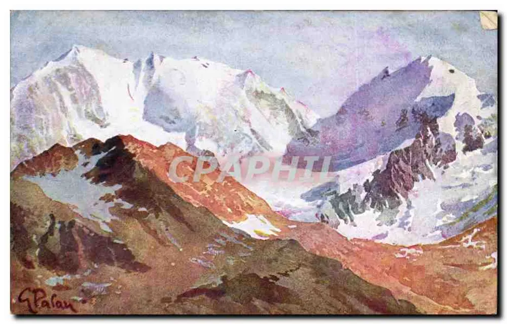 Schneebedeckte Berge — Aquarell — G. Palan, Serie I, N. 3 - Vorderseite