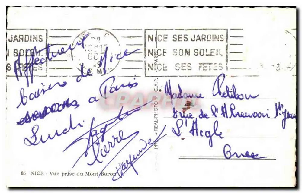 Vista tirada do Monte Boron — Nice — editor C.A.P. n°85 - Verso