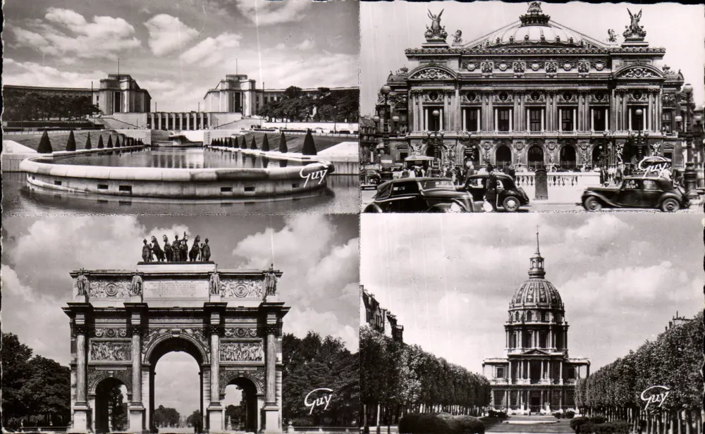 Paris e suas maravilhas — 3.173 — Palácio de Chaillot, Ópera, Arco do Triunfo do Carrousel, Dôme dos Invalidos — Edições de arte 'GUY' - Frente