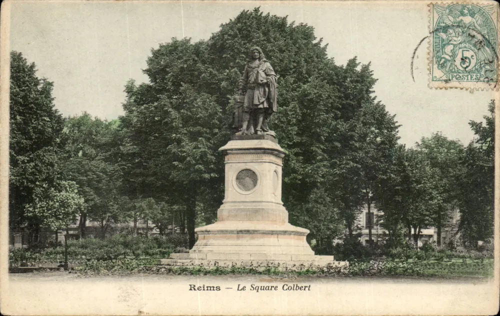 Reims — O Square Colbert — estátua de Colbert - Frente