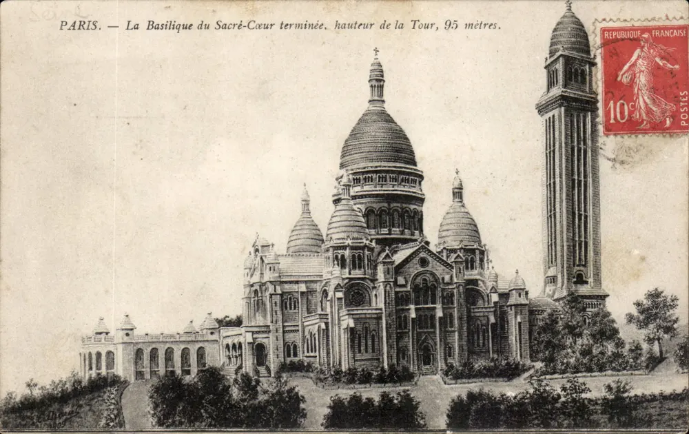 Paris — A Basílica do Sagrado Coração concluída, altura da Torre, 95 metros — editor desconhecido, número de série não visível - Frente