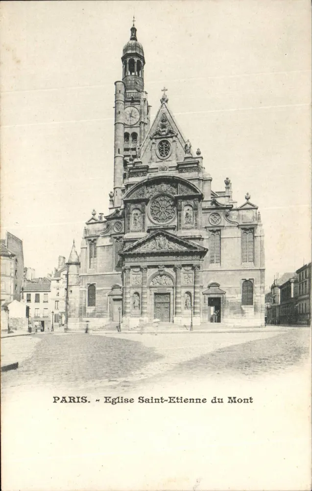 Paris - Kirche Saint-Etienne du Mont — Ansicht des Gebäudes mit Turm und verziertem Portal - Vorderseite