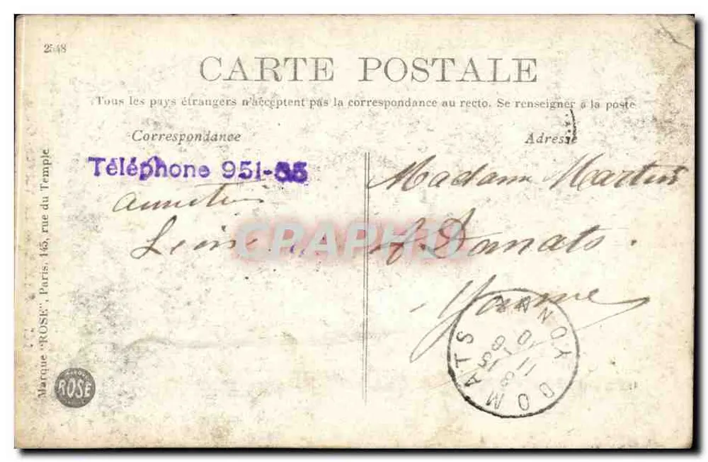 Paris — O Val-de-Grâce — Editor Telefone 951-85, n°102 - Verso