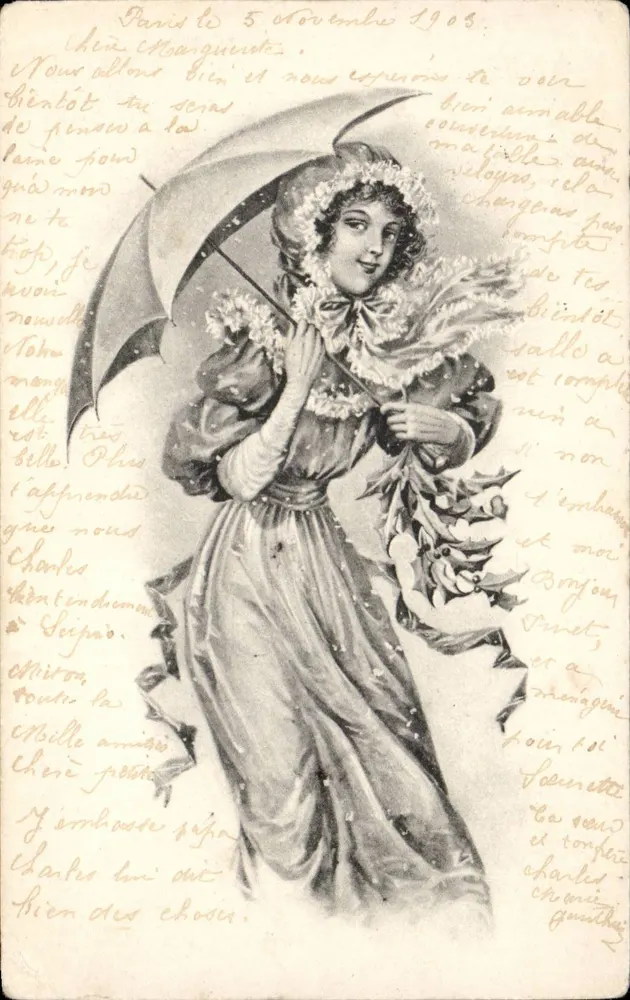 Frau unter dem Regenschirm — Eberesche — Verlag B. K. W. I. 20694 - Vorderseite